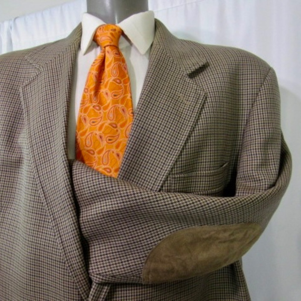 Pendleton USA 100% Wool Sz 48R Brown Houndstooth Elbow Patch Vented Sport Coat - Picture 11 of 16